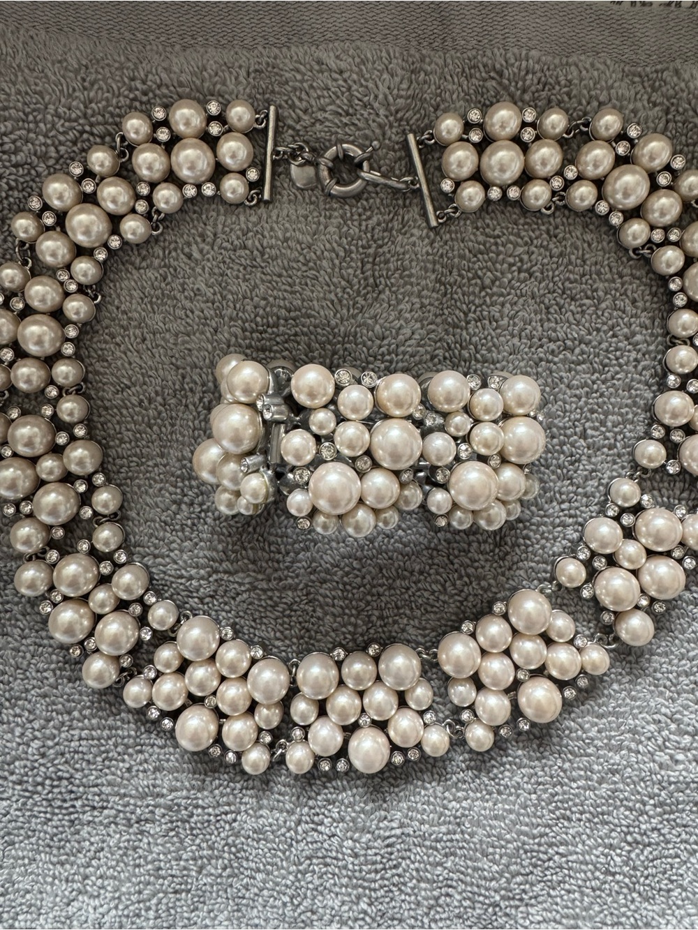 J. Crew Pearl Cluster Necklace and Bracelet Set in Ivory and Silver-Tone